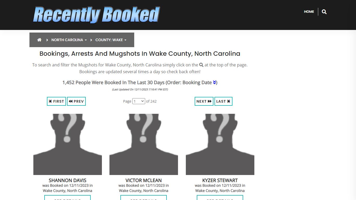 Recent bookings, Arrests, Mugshots in Wake County, North Carolina